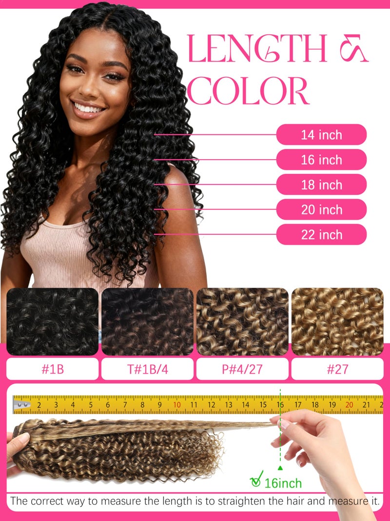 Lacer Curly Clip in Human Hair Extensions Jerry Curly 3B 3C Real Hair Clip in Extensions For Black Women Dark Brown mixed with Strawberry Blonde 100% Brazilian African Hair Extensions (20 inch #P4/27) - Image 5